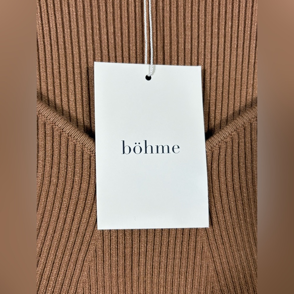 BOHME Ribbed Square Neckline Long Sleeve Coquette Full‎ Length Tan Dress XL NWT - Picture 8 of 12